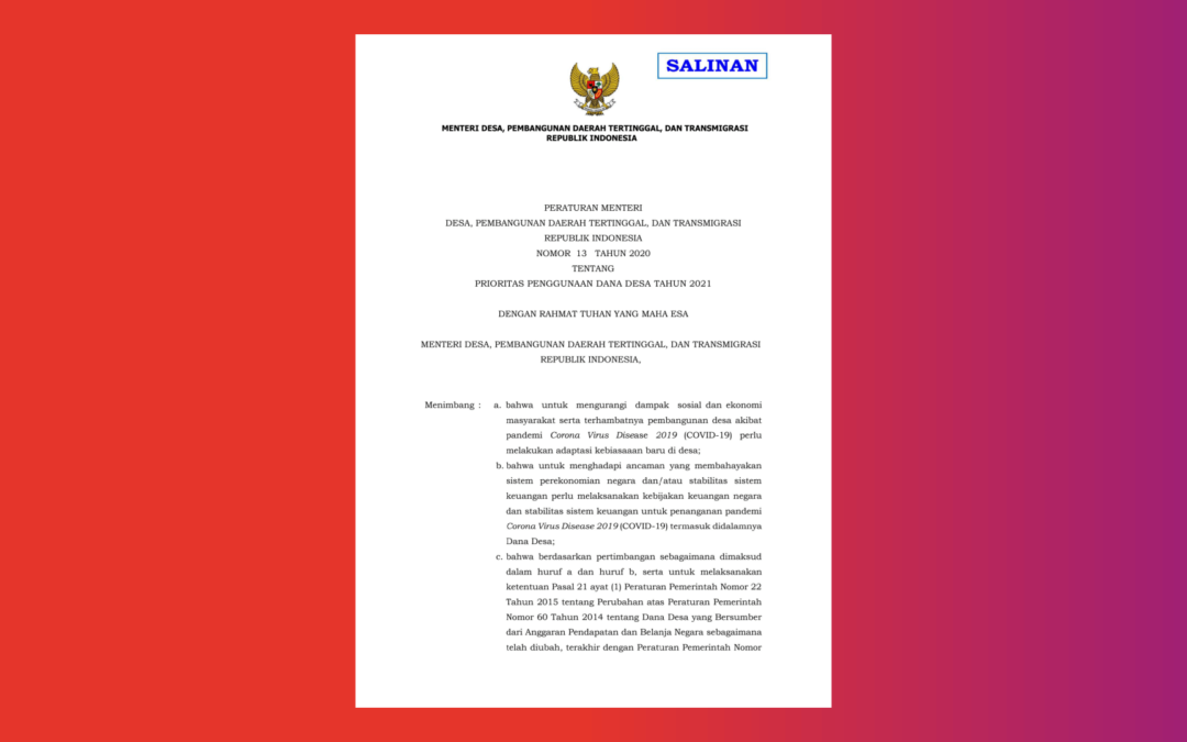 Peraturan Menteri Desa, PDTT RI, No. 13 Tahun 2020 tentang Prioritas Penggunaan Dana Desa Tahun 2021